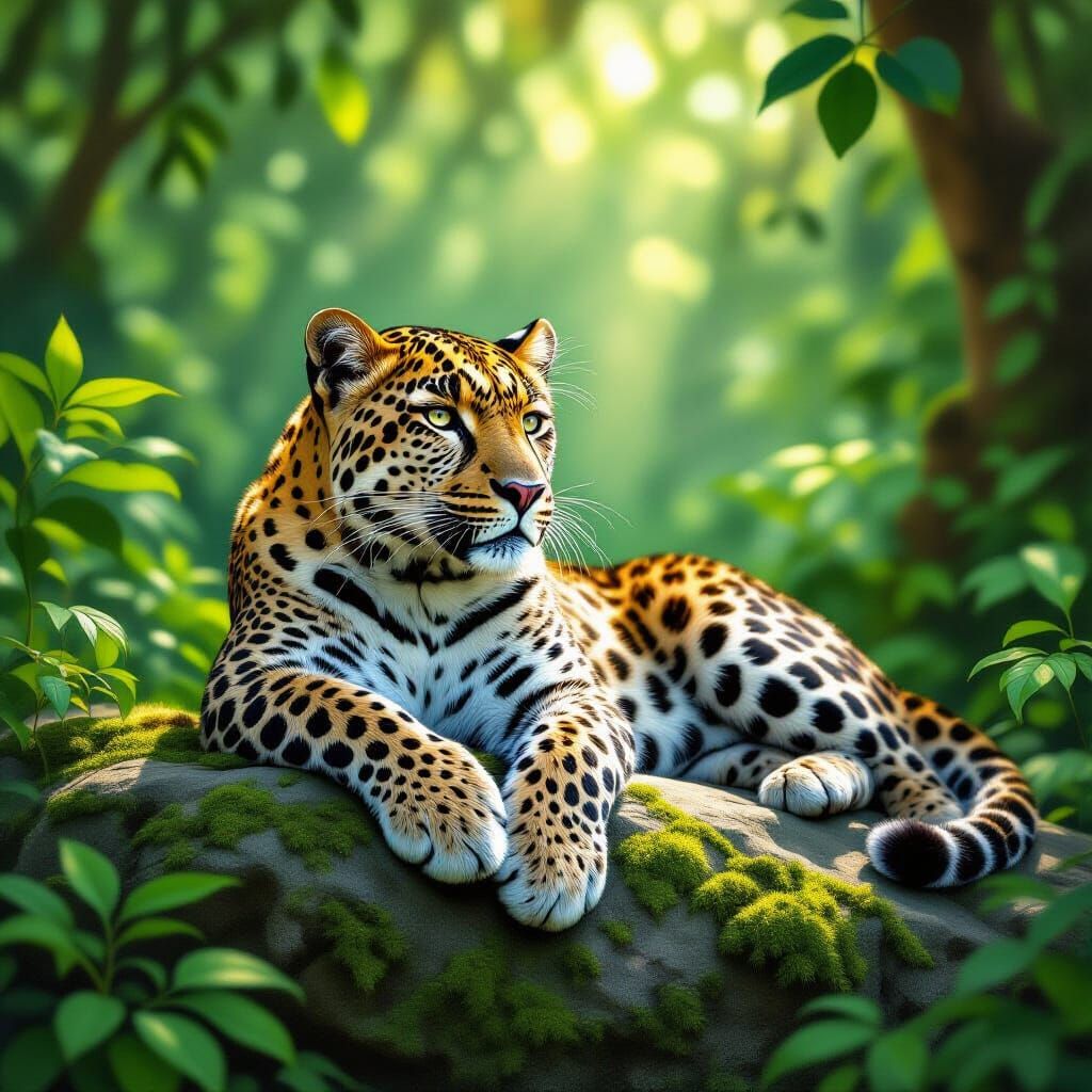 Majestic Leopard Resting in Lush Jungle Digital Painting