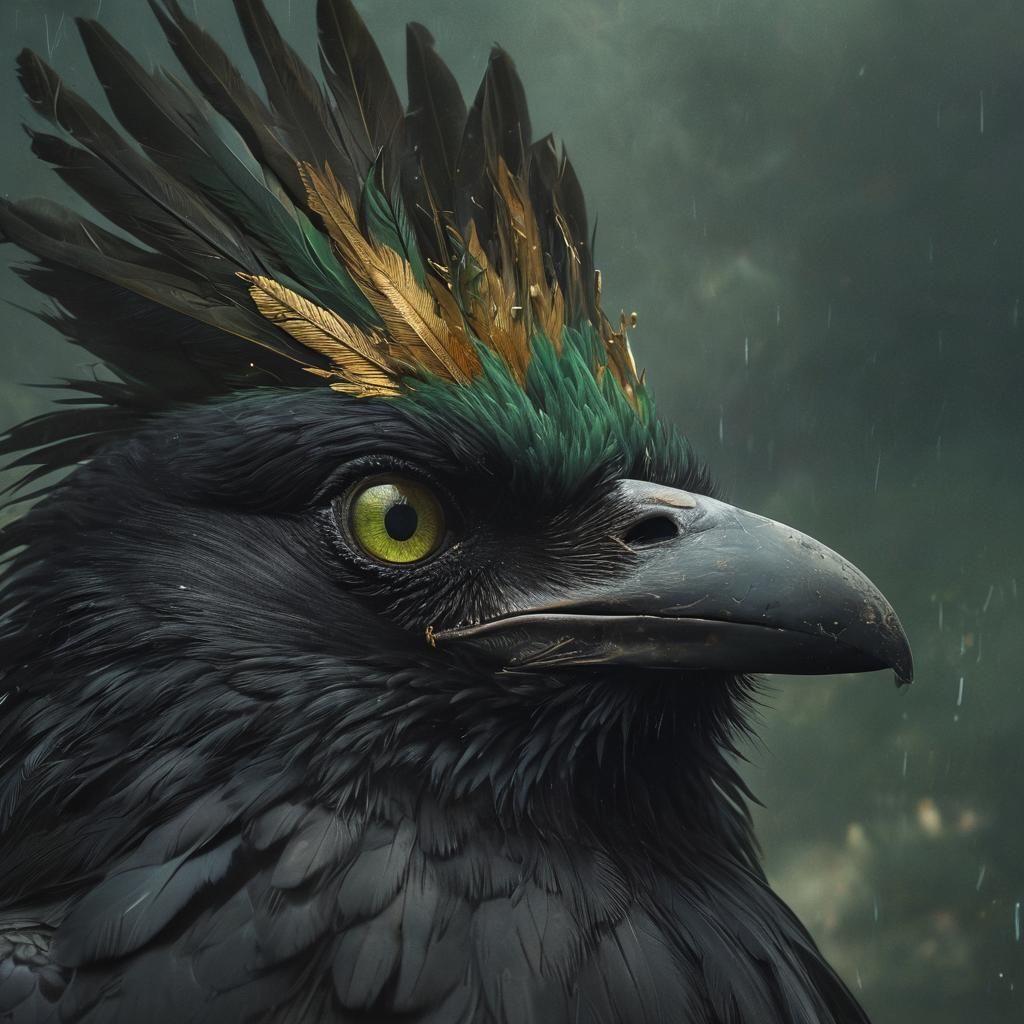 Furious Bird Portrait Amidst Wealth and Storm