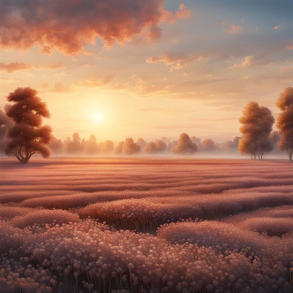 Buckwheat Field at Sunrise in Watercolor Style