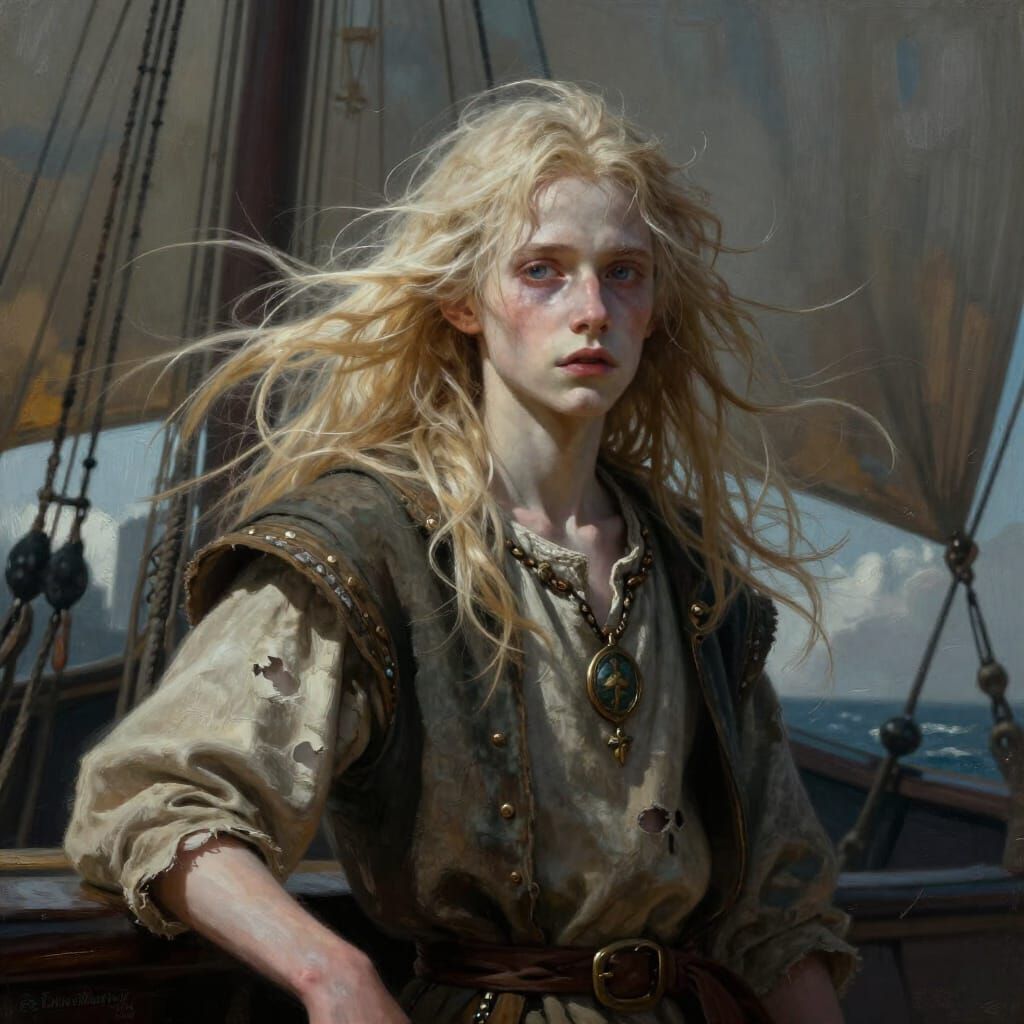 Ethereal Medieval Sailor with Flowing Hair