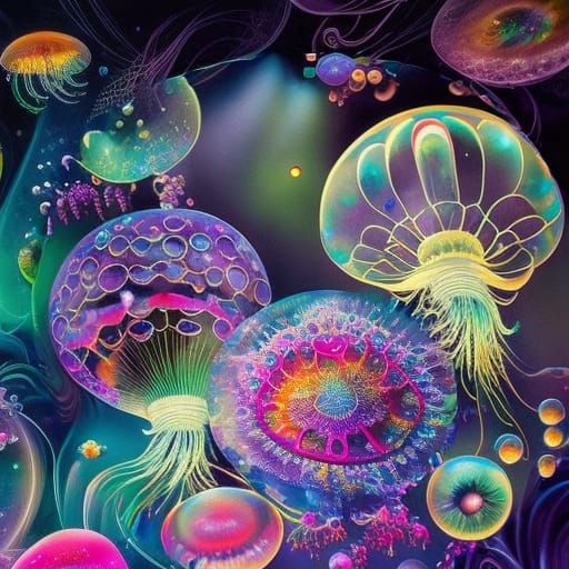 Bioluminescent Jellyfish in Art Nouveau Style