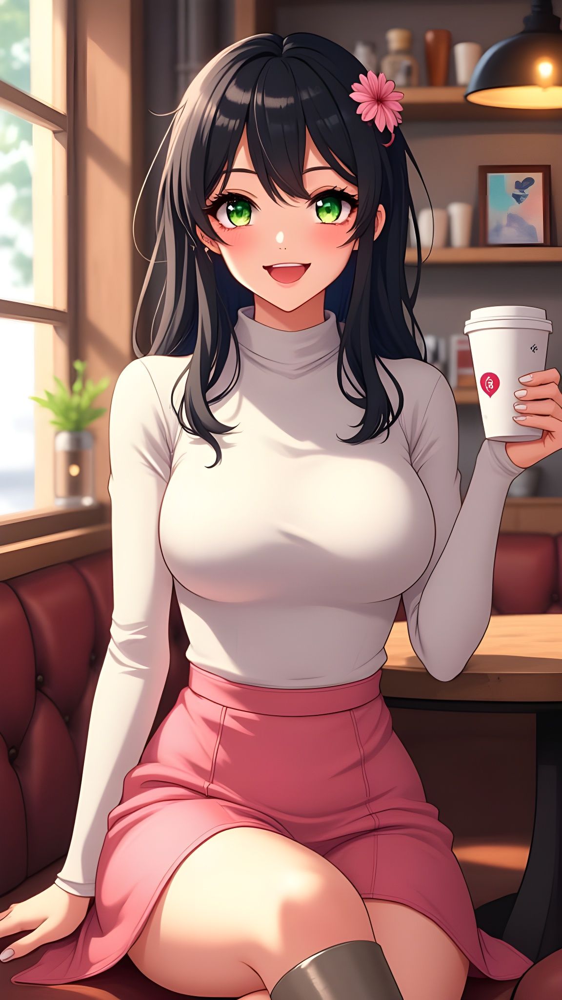 Anime Woman in Coffee Shop, Manga Style