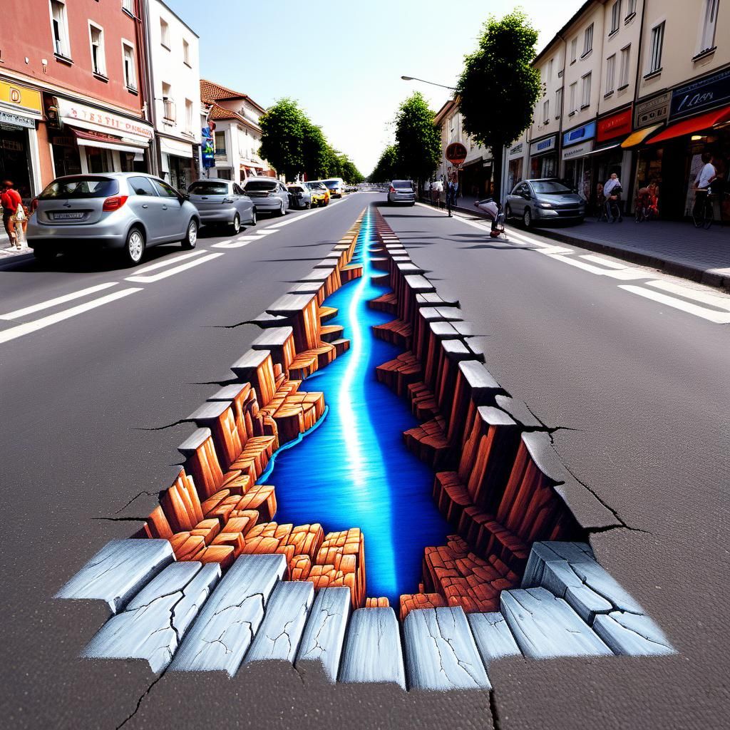 Realistic 3D Chalk Art of Earthquake Crack