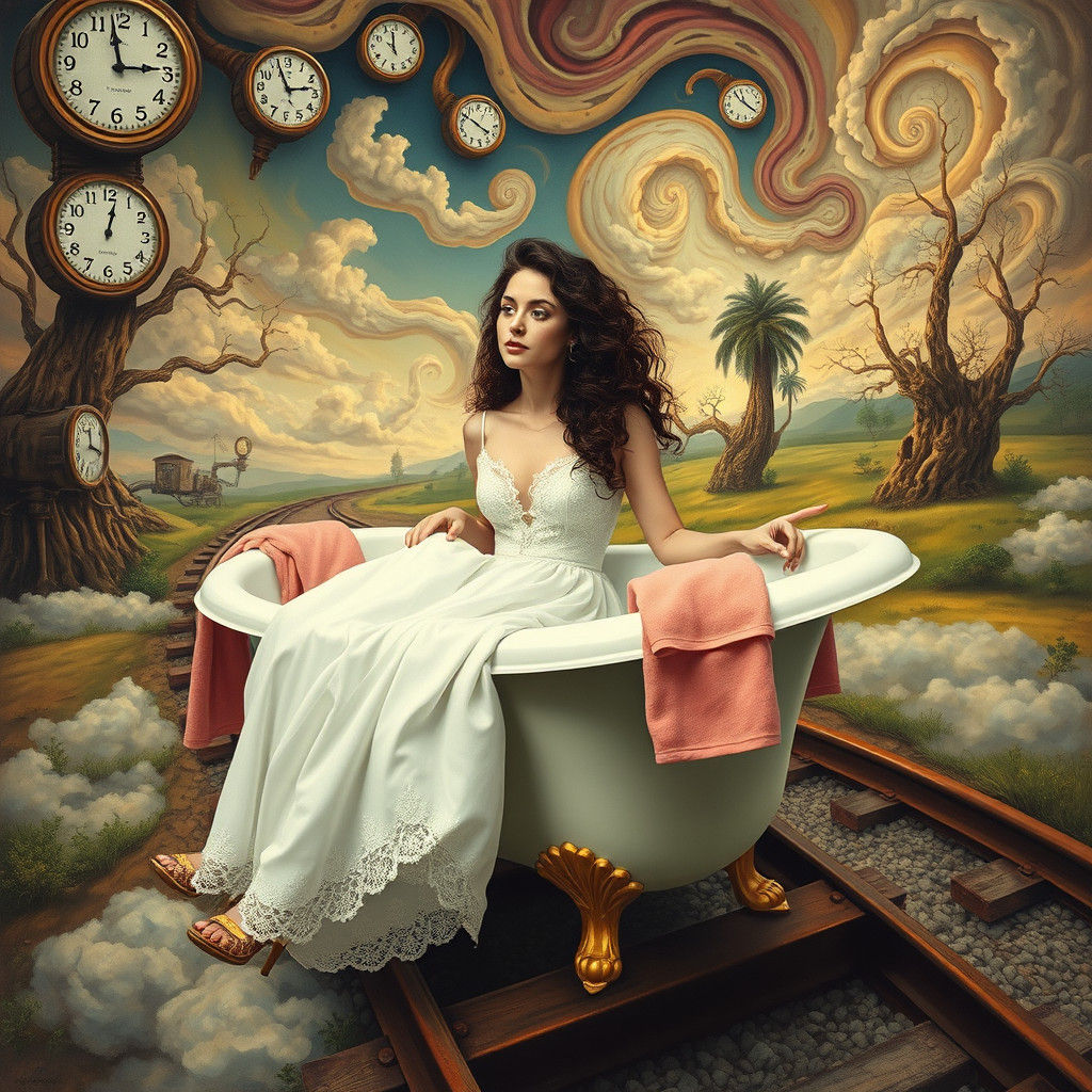 Surreal Train Ride: Woman in Bathtub