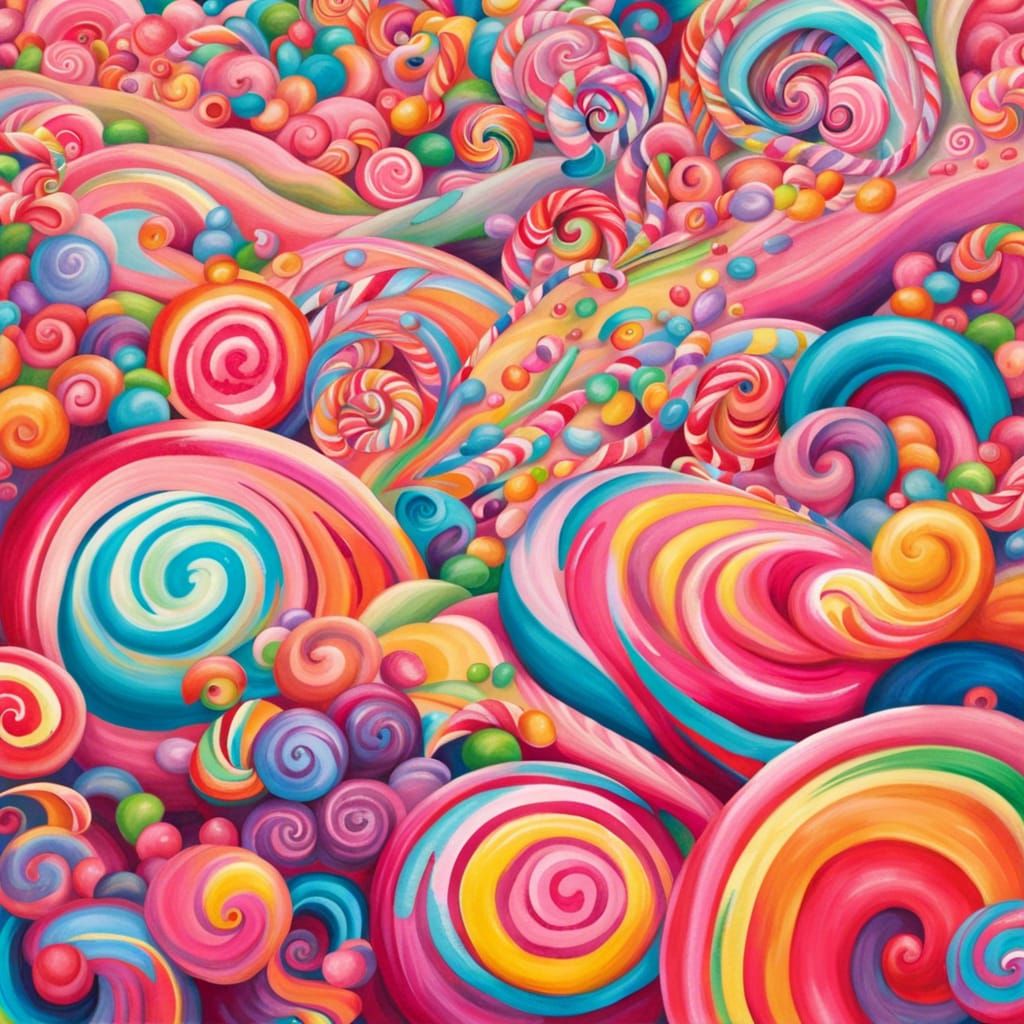 Vibrant Candyland Wonderland Gouache Painting