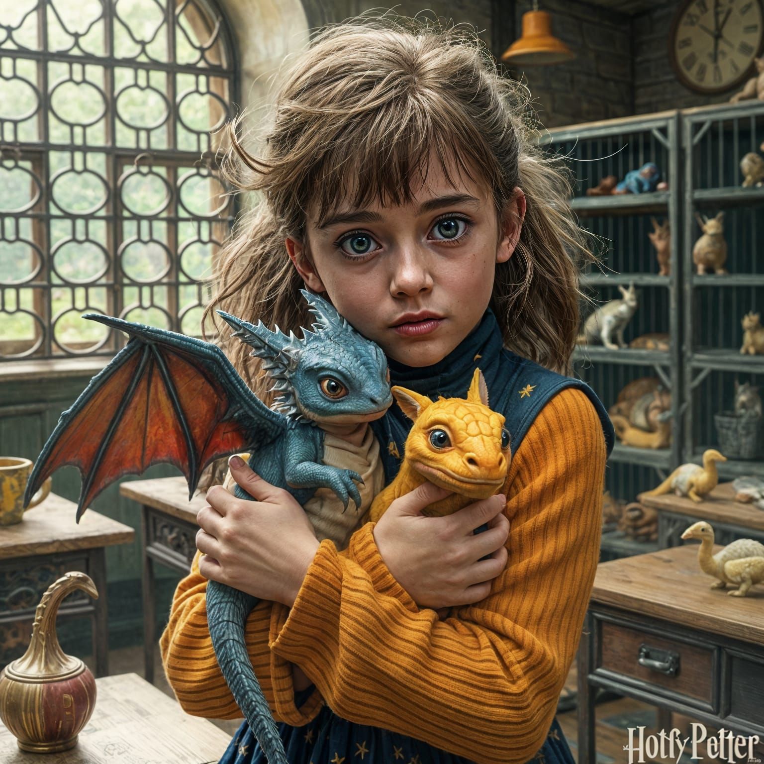 Magical Moment of a Young Wizard Girl and Her Playful Dragon...