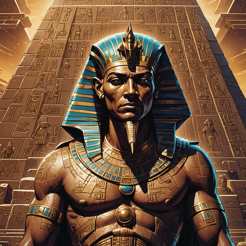Eerie Pharaoh and Pyramid in Comic Book Art