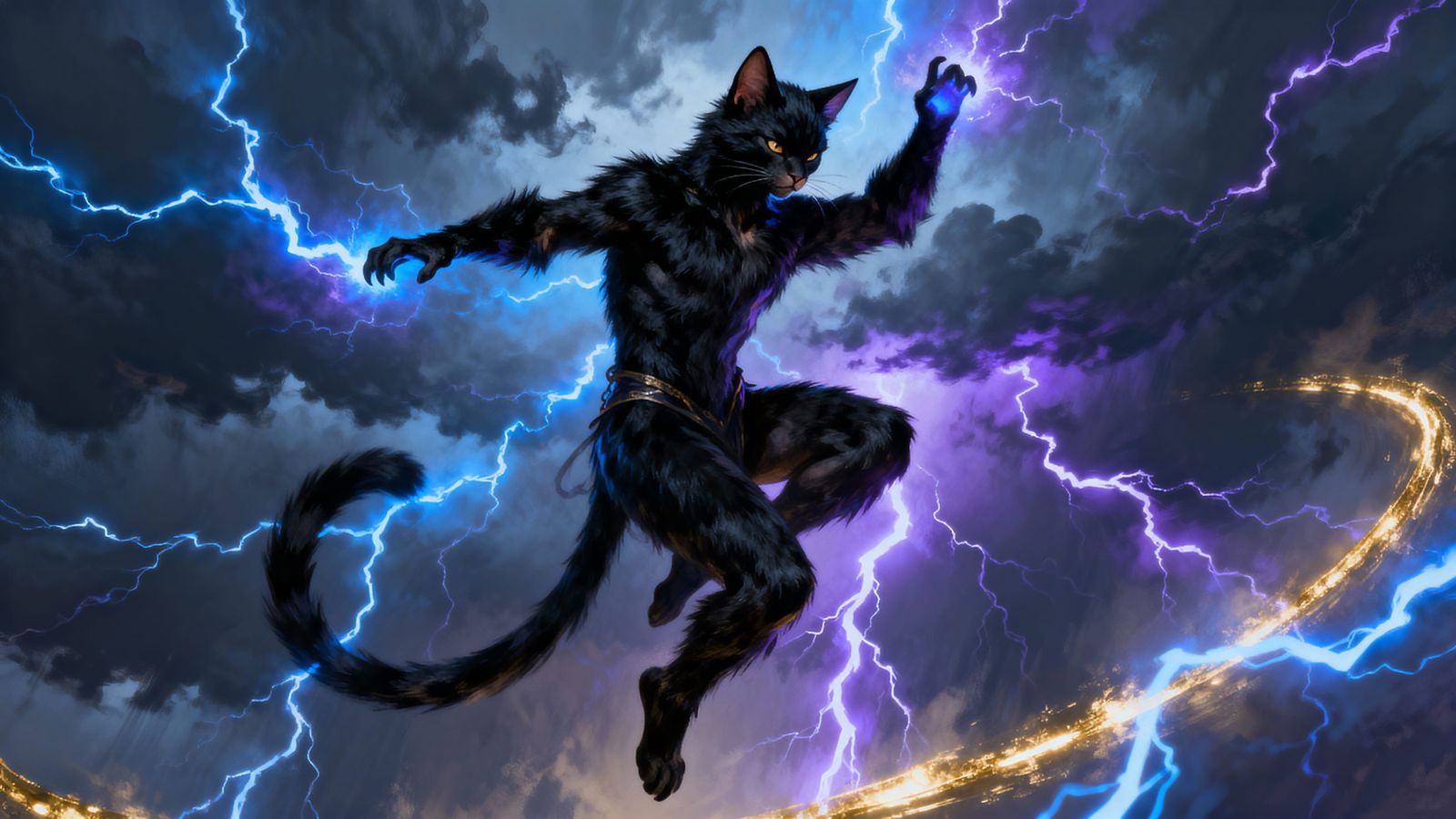 Furry Mage Cat Dances in Lightning Storm