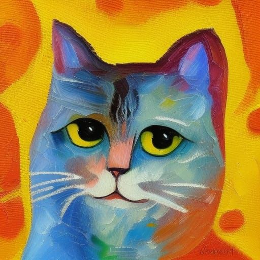 Cute Cat as Expressionist Oil Painting