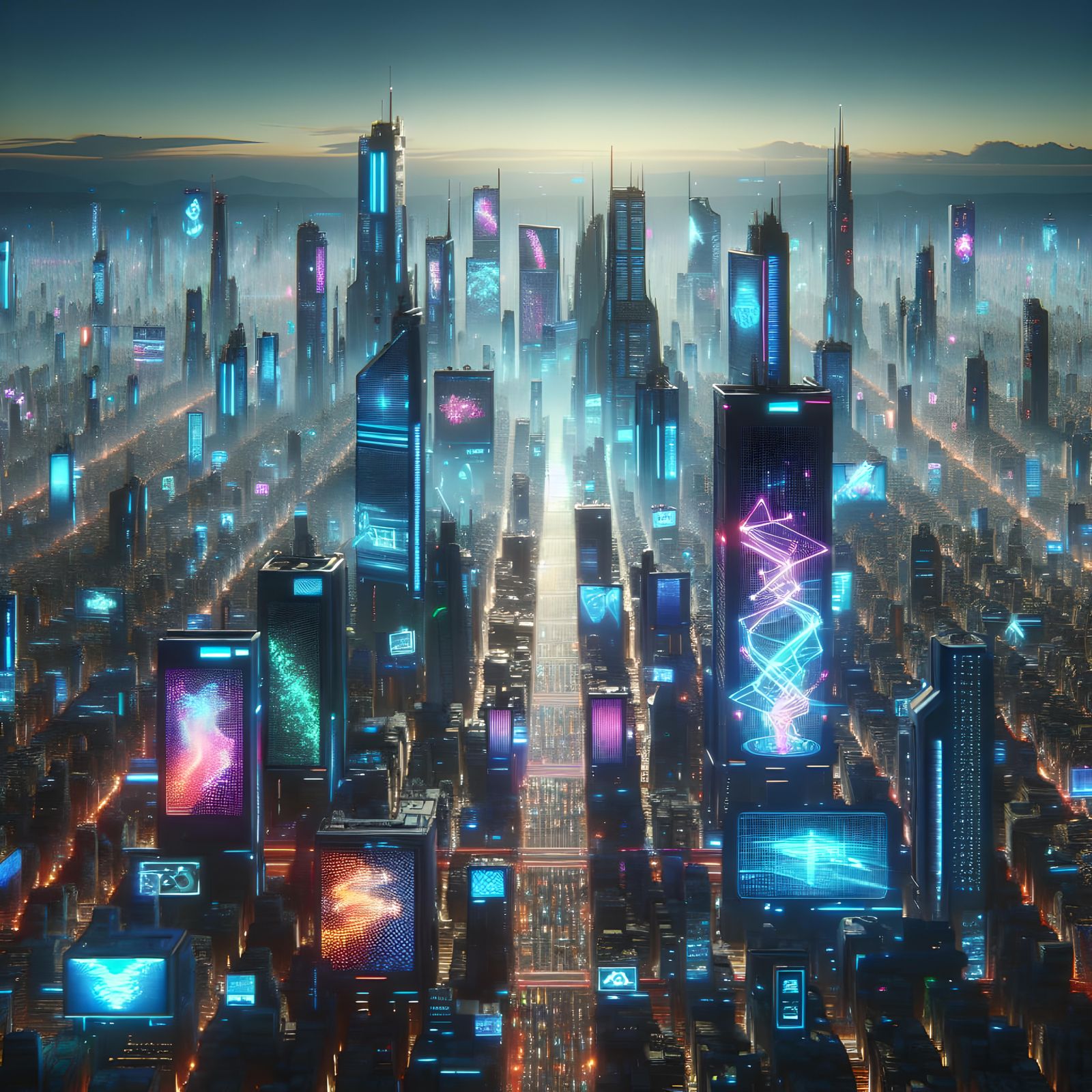 Cyberpunk Cityscape with Neon and Holograms