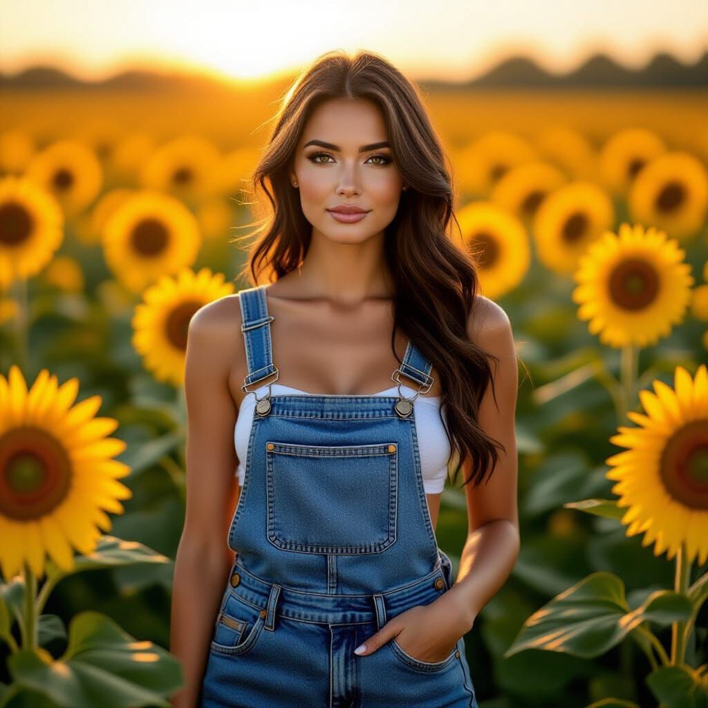 Renaissance Woman in Sunflower Field, Michelangelo Style