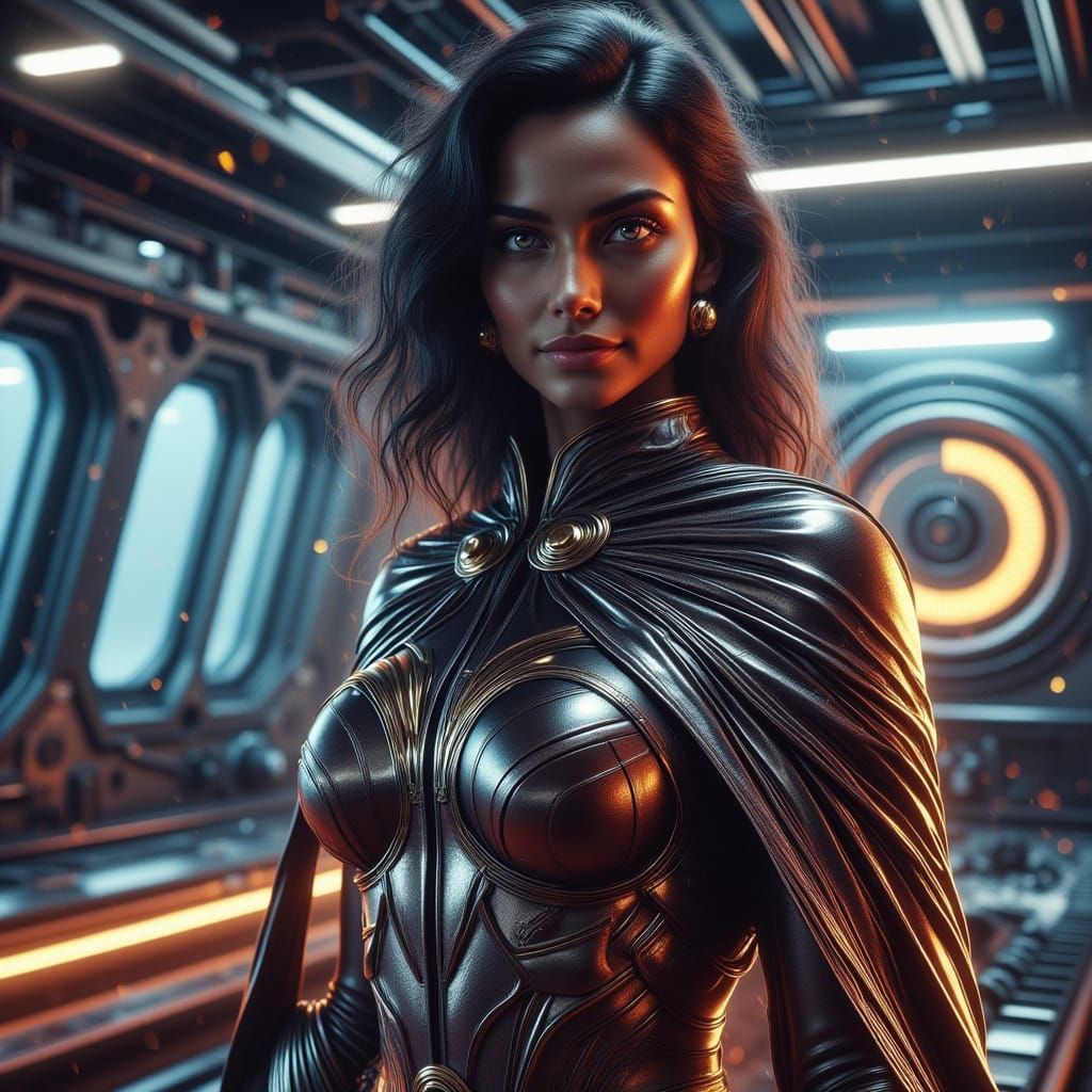 Cyberpunk Wonder Woman on a Spaceship
