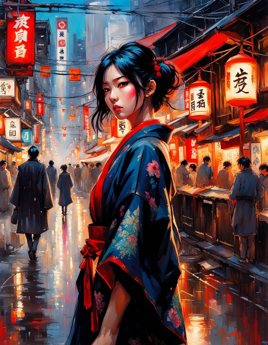 Tokyo Girl: Vibrant Splash Art Portrait