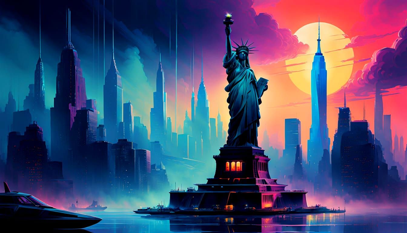 Futuristic New York Cityscape at Dawn