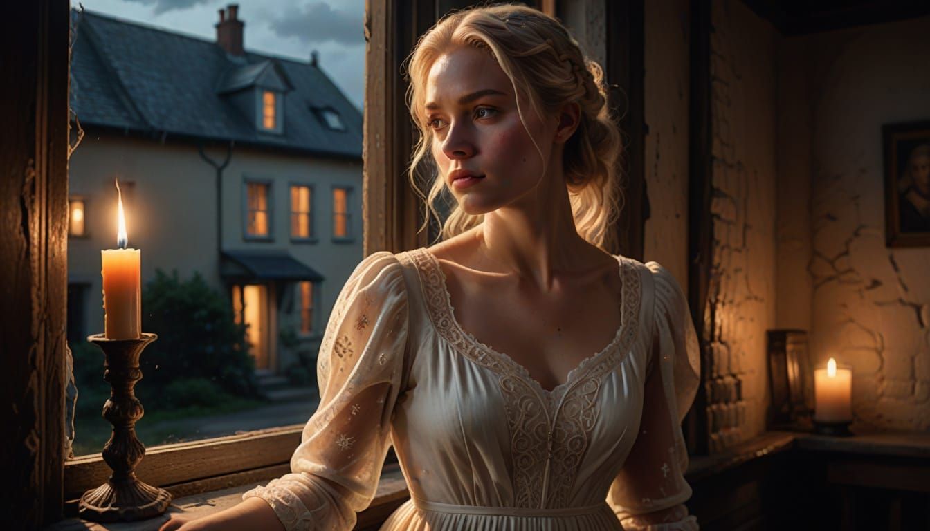 Woman in Silk Dress by Candlelight