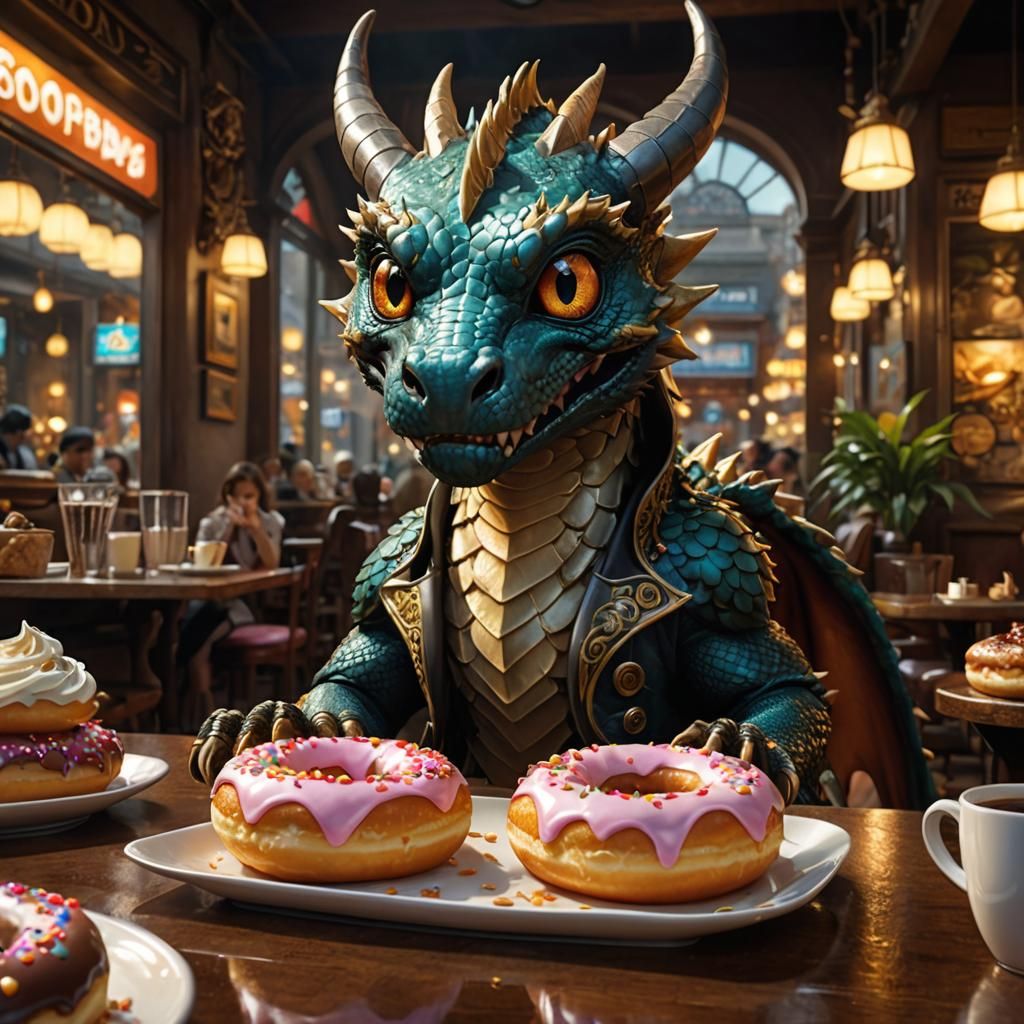 Adorable Dragon Eats Donut: Anime-Inspired 3D Portrait