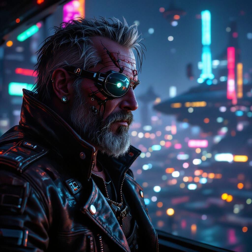 Space Pirate Captain in Gritty Cyberpunk Port