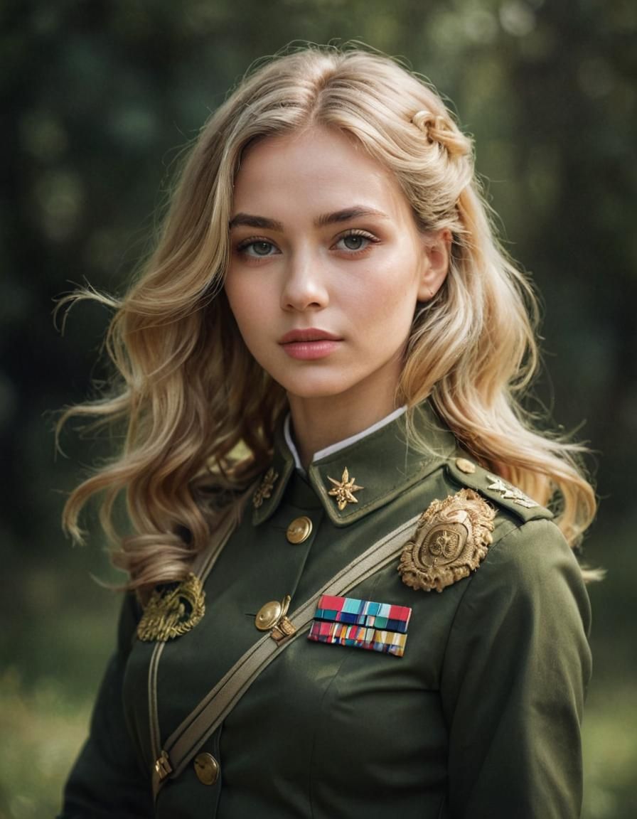 Military Woman Portrait in Visionary Art Style