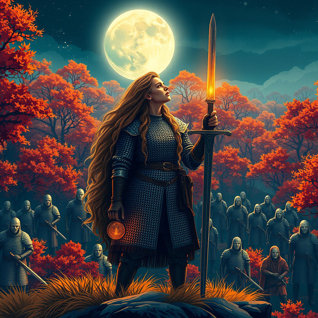 Viking Warrior Maiden in Neon Pixel Art Style