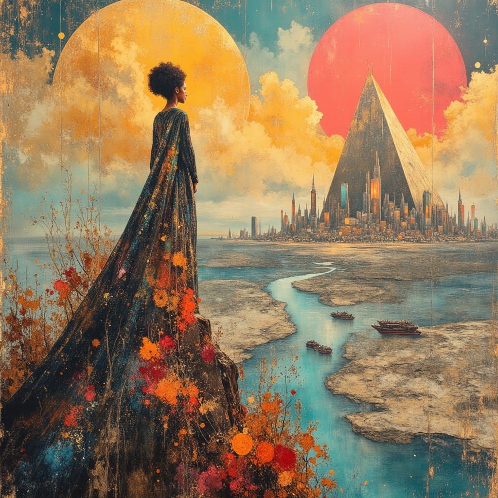 Afro-Futuristic Cityscape at Sunset