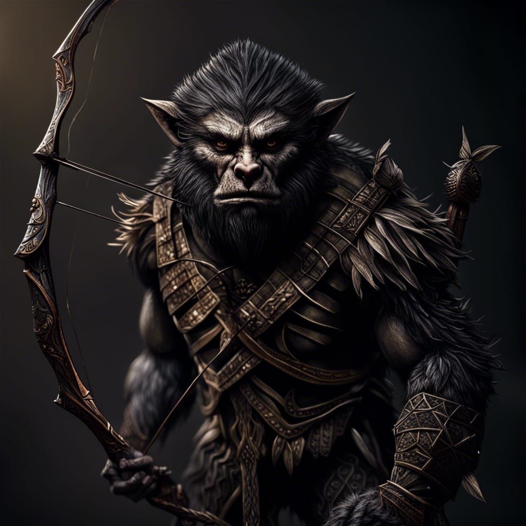 Hyperrealistic Bugbear with Bow in Sharp Focus