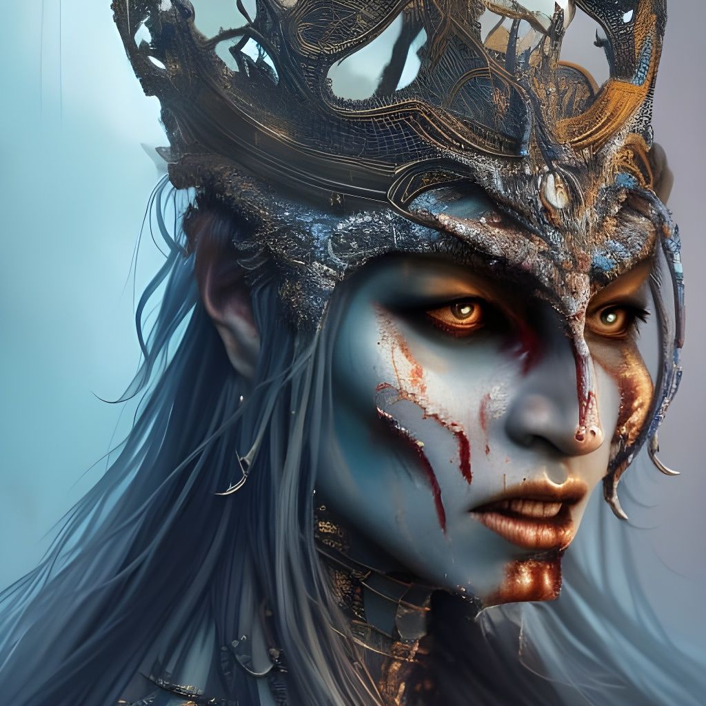 Fierce Zombie Orc Queen Portrait in Filigree Armor