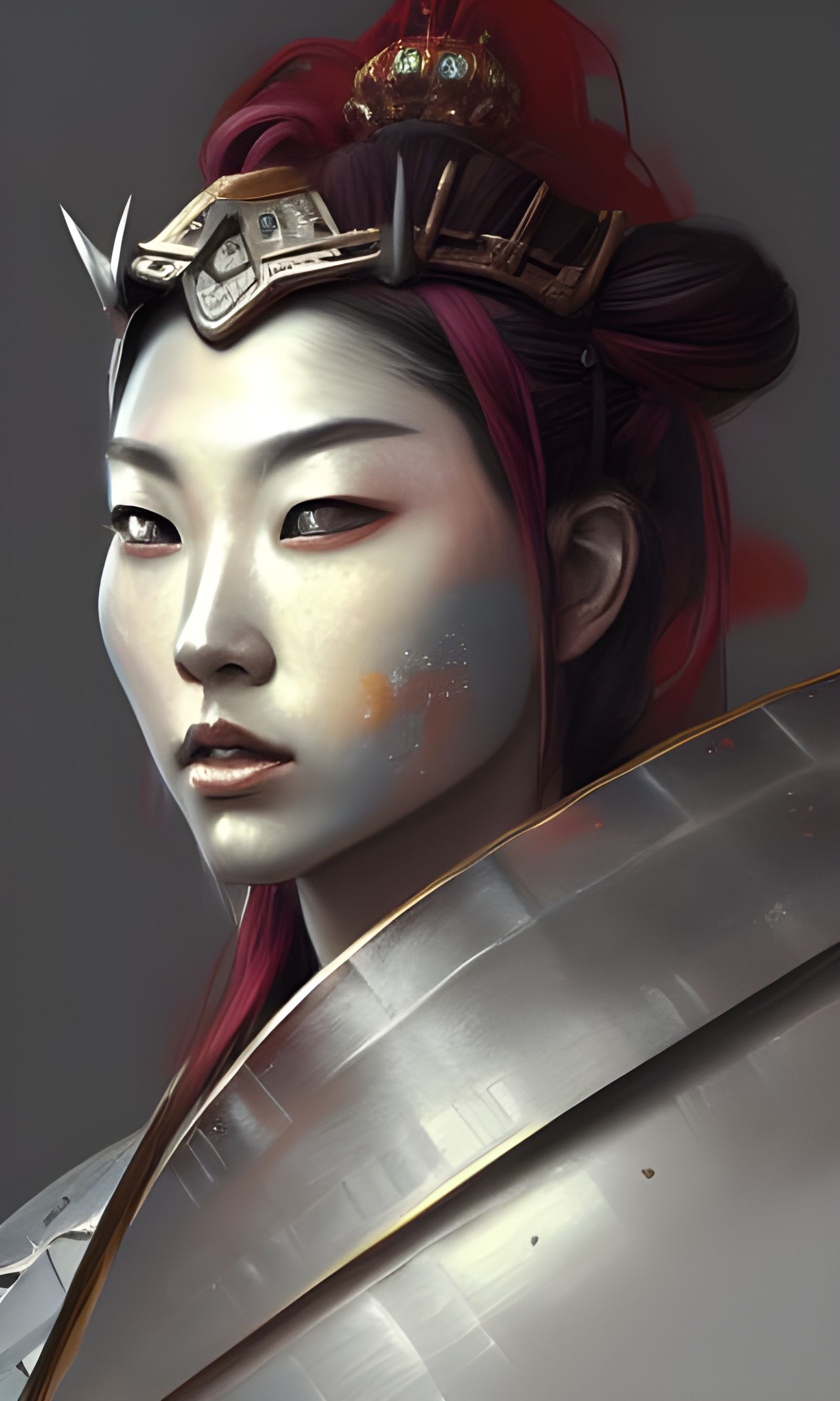 Armored Female Samurai Portrait in Detailed Comic Style