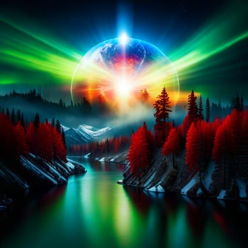 magnificent lightning strikes aurora borealis sky with OCTAG...