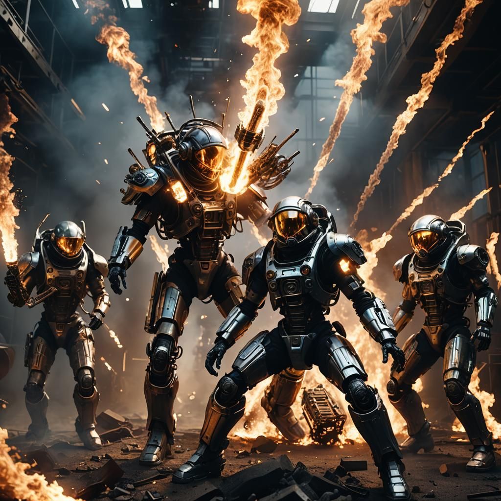 Biomechanical Astronauts Perform Intense Fire Show