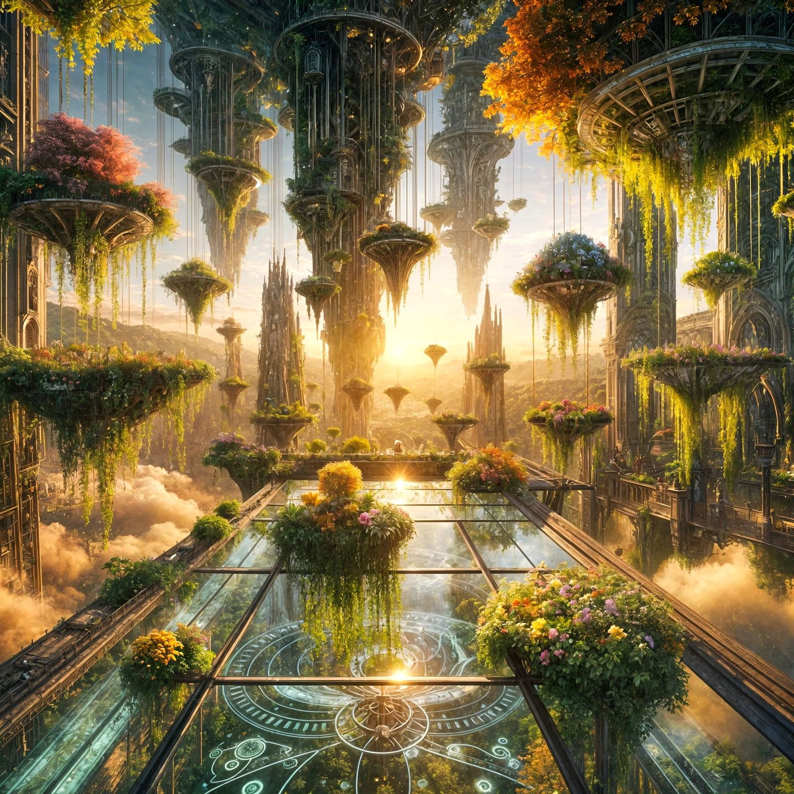 Hanging Gardens of Aetherion: Surreal Autumn Sky-Garden