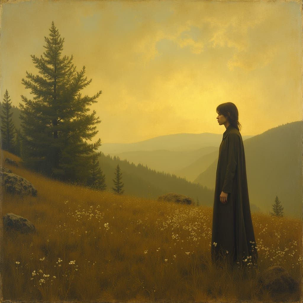 Contemplative Figure in Golden Light