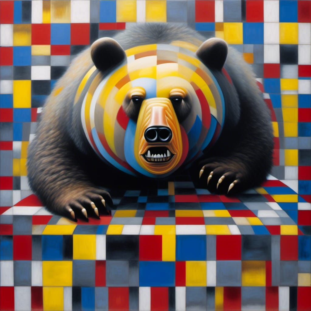 Obese Bear in Darkness: Surreal Perception Painting