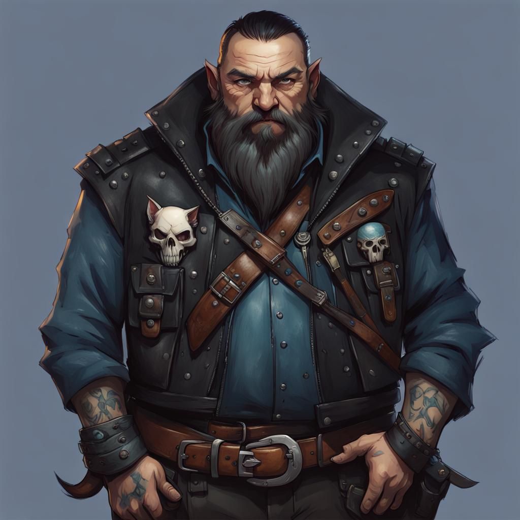 Dwarf Portrait with Cat Skull in Detailed Digital Art