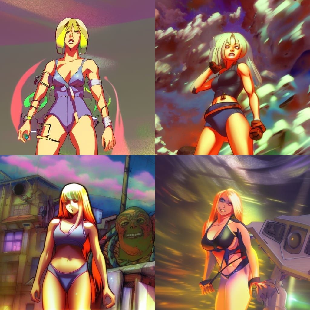 Blonde Bodybuilder in 90's Japanese Anime Style