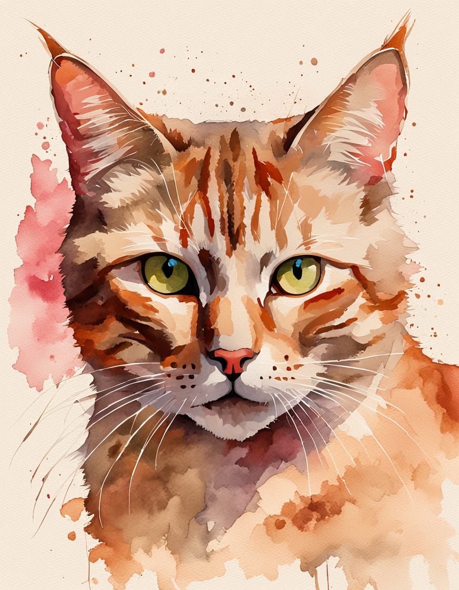 Watercolor Portrait of Cat with Headband