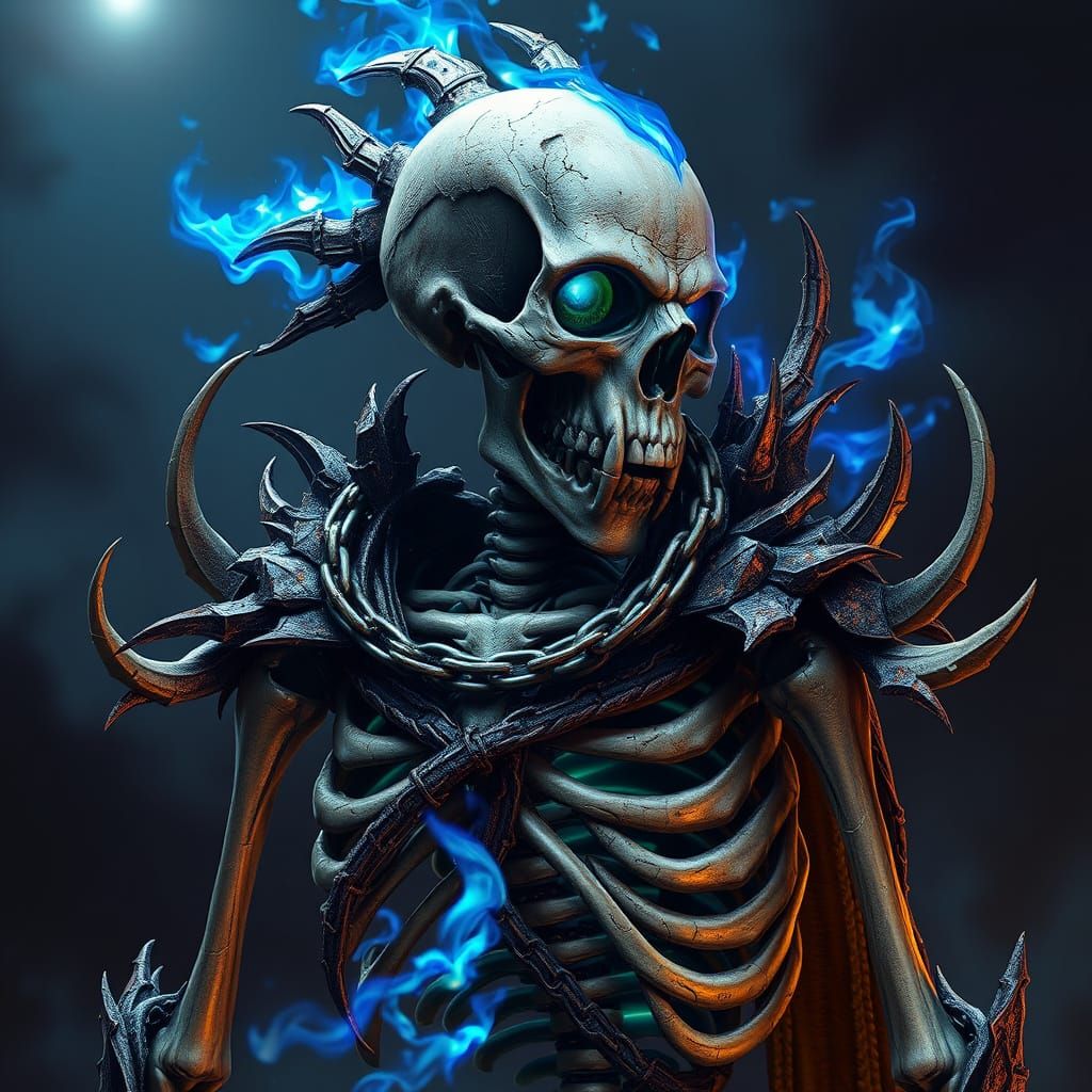 Skeletal Iron Warrior in Dark Fantasy Style