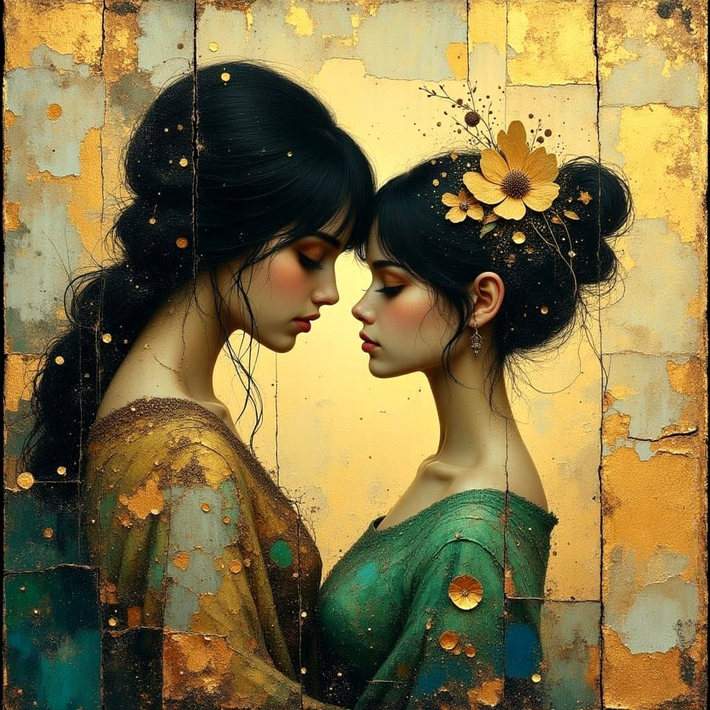 Ethereal Blue-Jean Lady in a Dreamy Impasto Landscape