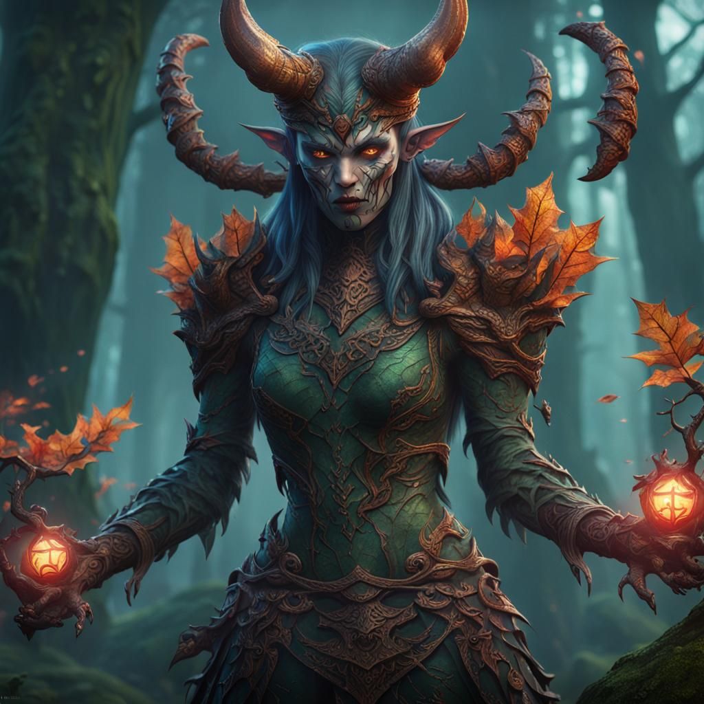 Forest Demon with Sleeve Tattoos: Detailed Matte Painting
