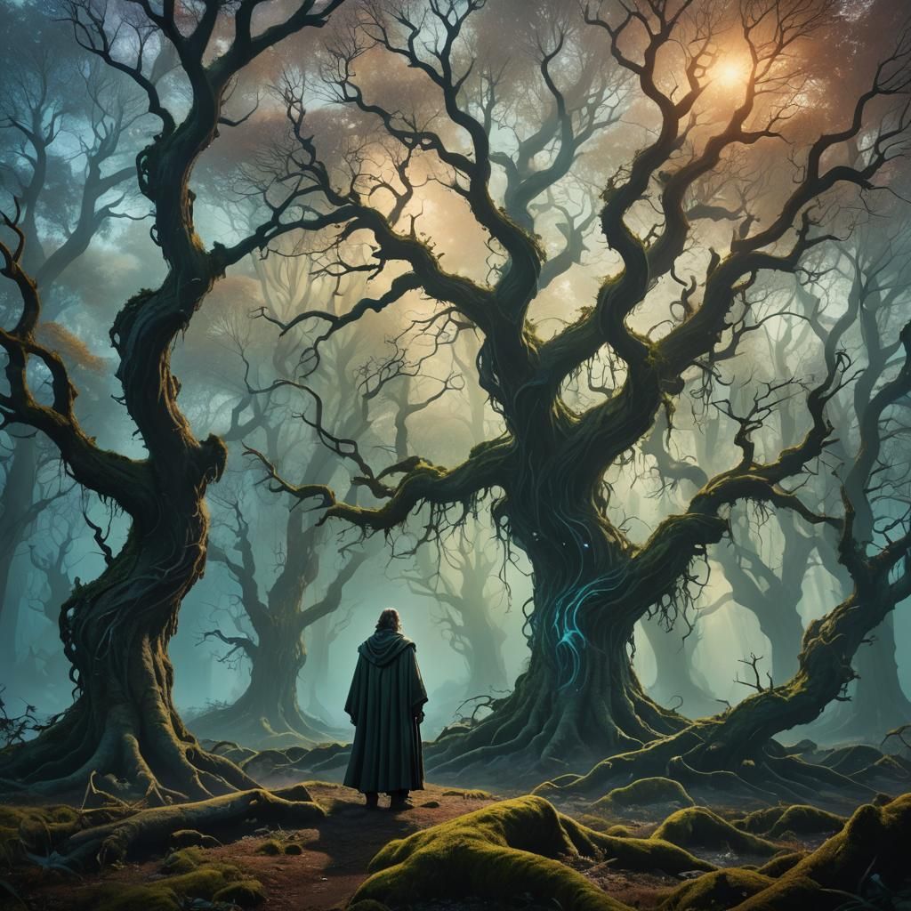 Mystical Being in Glowing Forest: Fantasy Concept Art