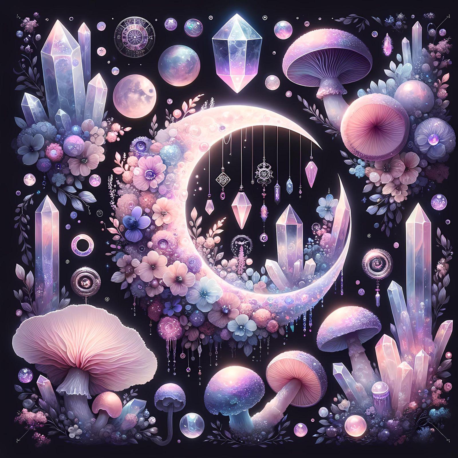 Enchanting Crystal Formations under Pastel Moon