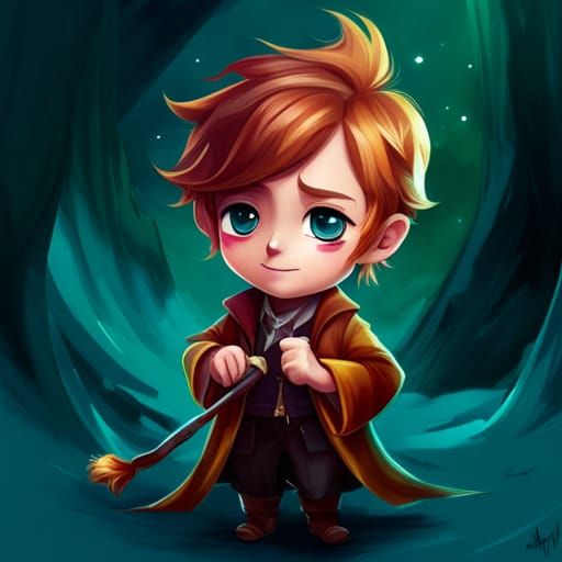 Adorable Chibi Ron Weasley in Polychromatic Splash Art