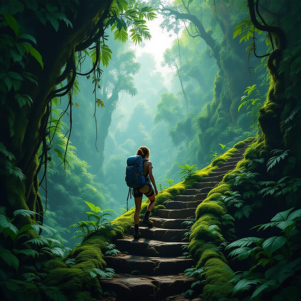 Jungle Staircase Ascent in Atmospheric Style