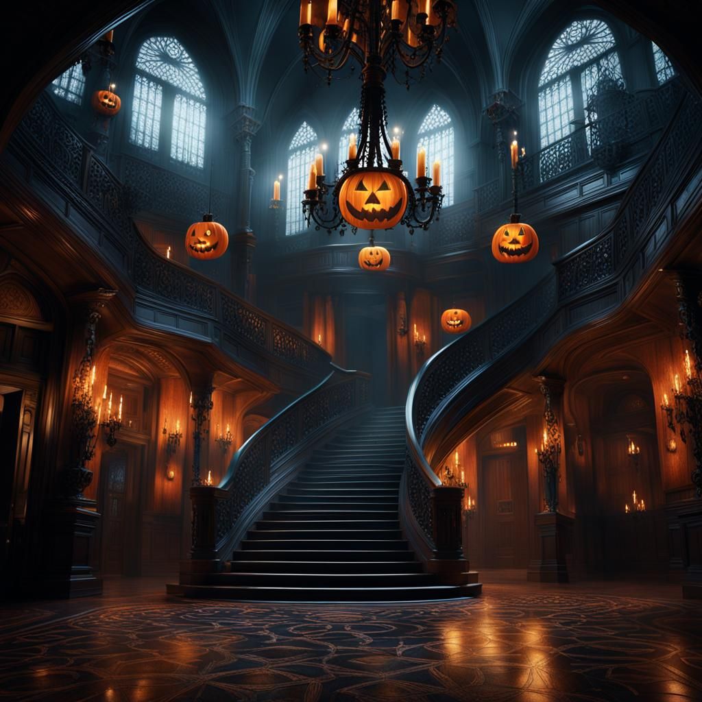 Eerie Gothic Hotel Lobby in Matte Painting Style
