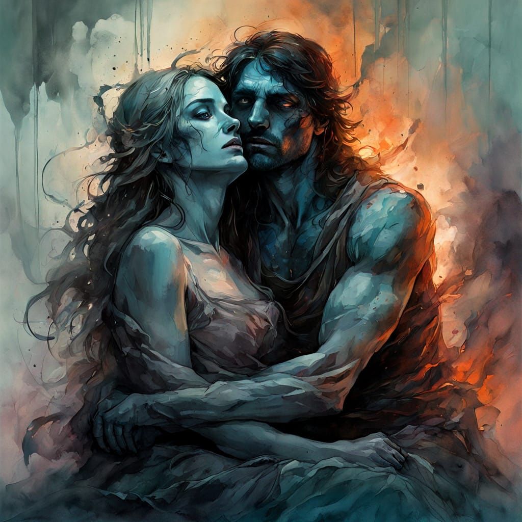 Haunting Cel-Shaded Pieta in Eerie, Ethereal Light