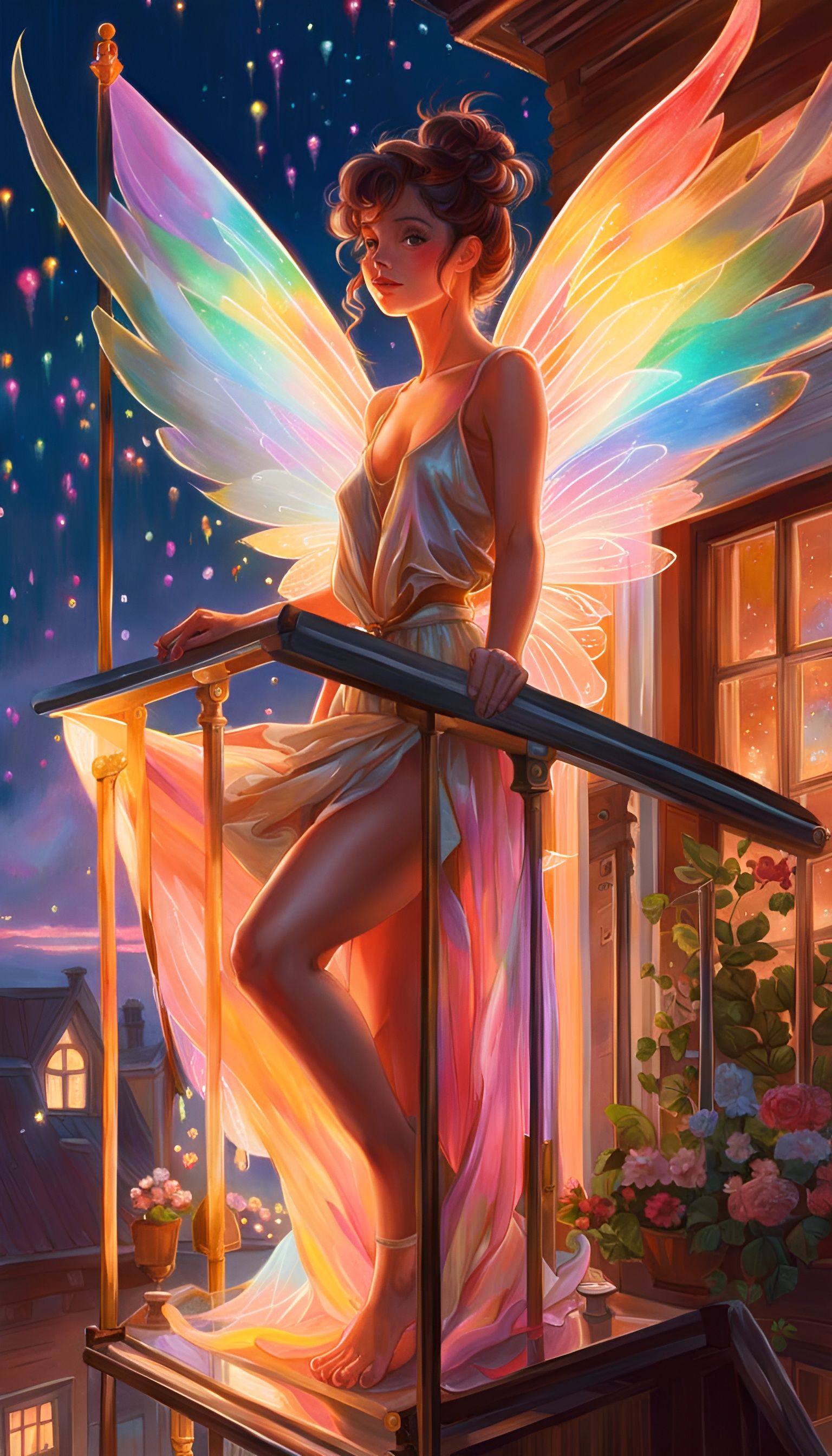 Fairy Painting Rainbow Sunset, Digital Art Style