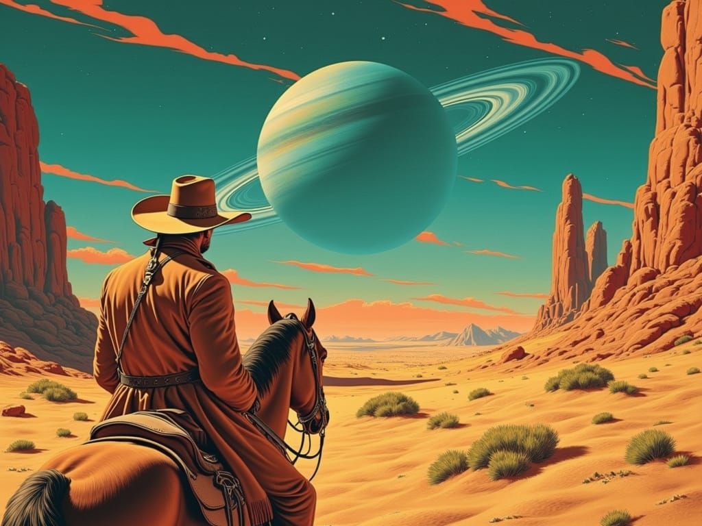 Western Cosmic Surrealism: A Lone Cowboy in the Galaxy