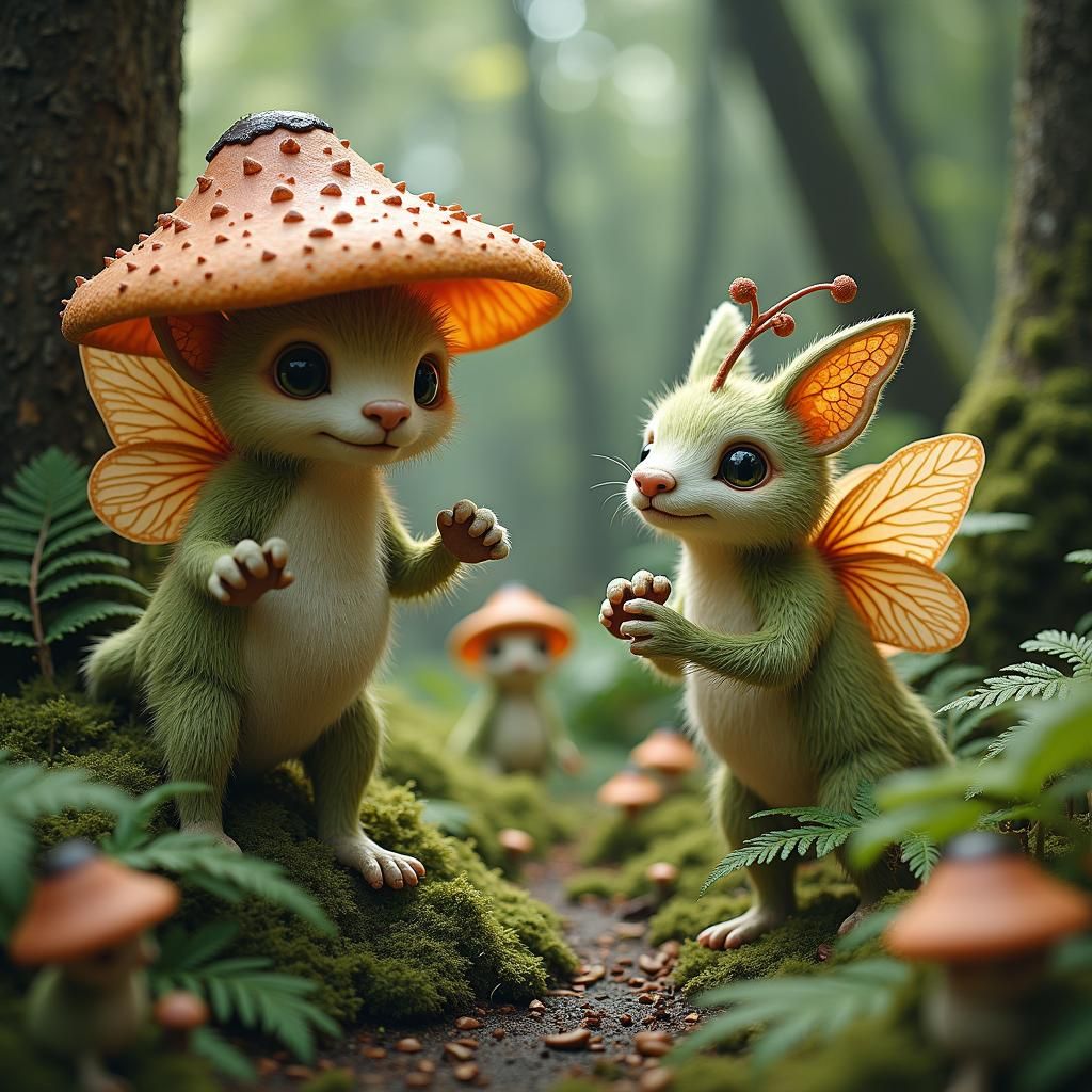 Fuzzy Fern Monsters in Mystical Forest