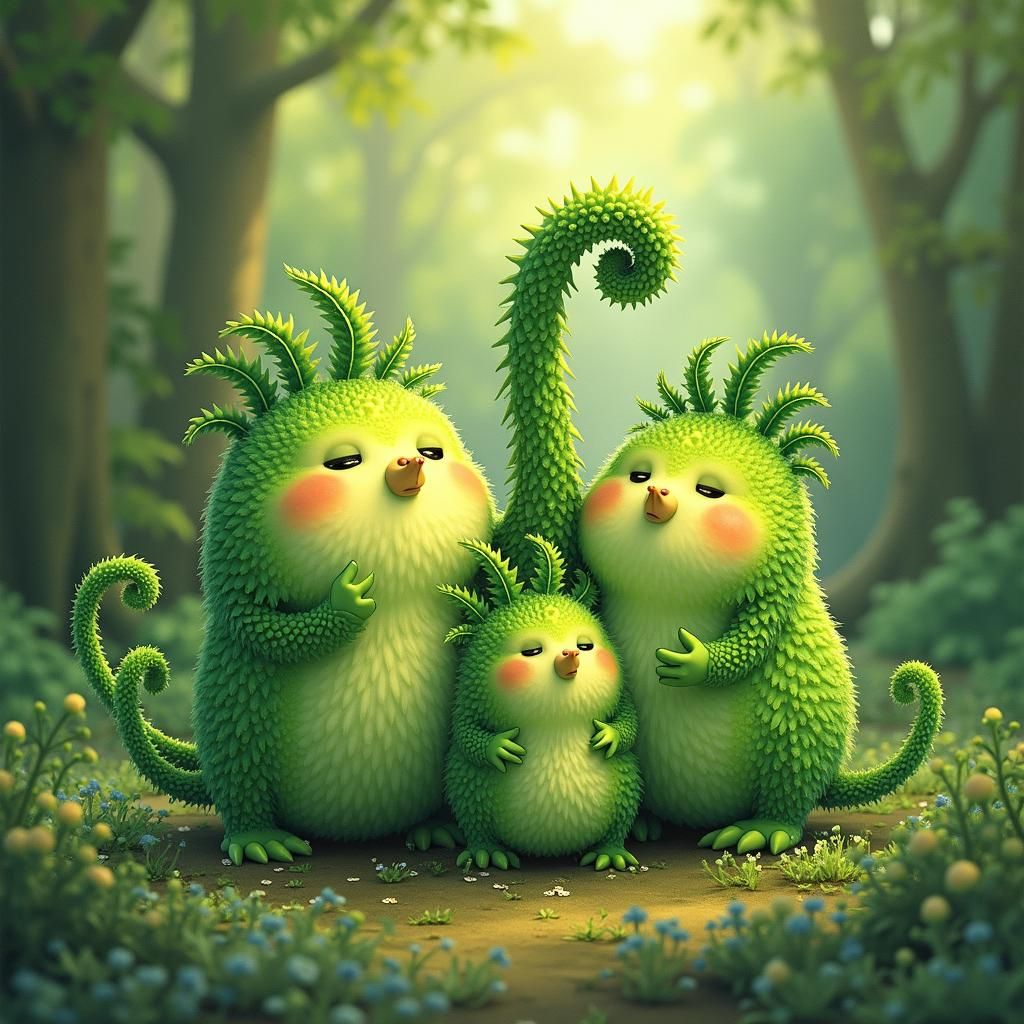 Cute Fuzzy Fern Monsters in Renaissance Style