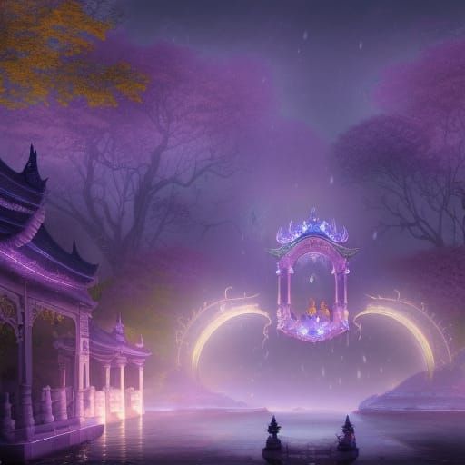 Moon Elf Queen's Summer Palace in Dark Fantasy Style