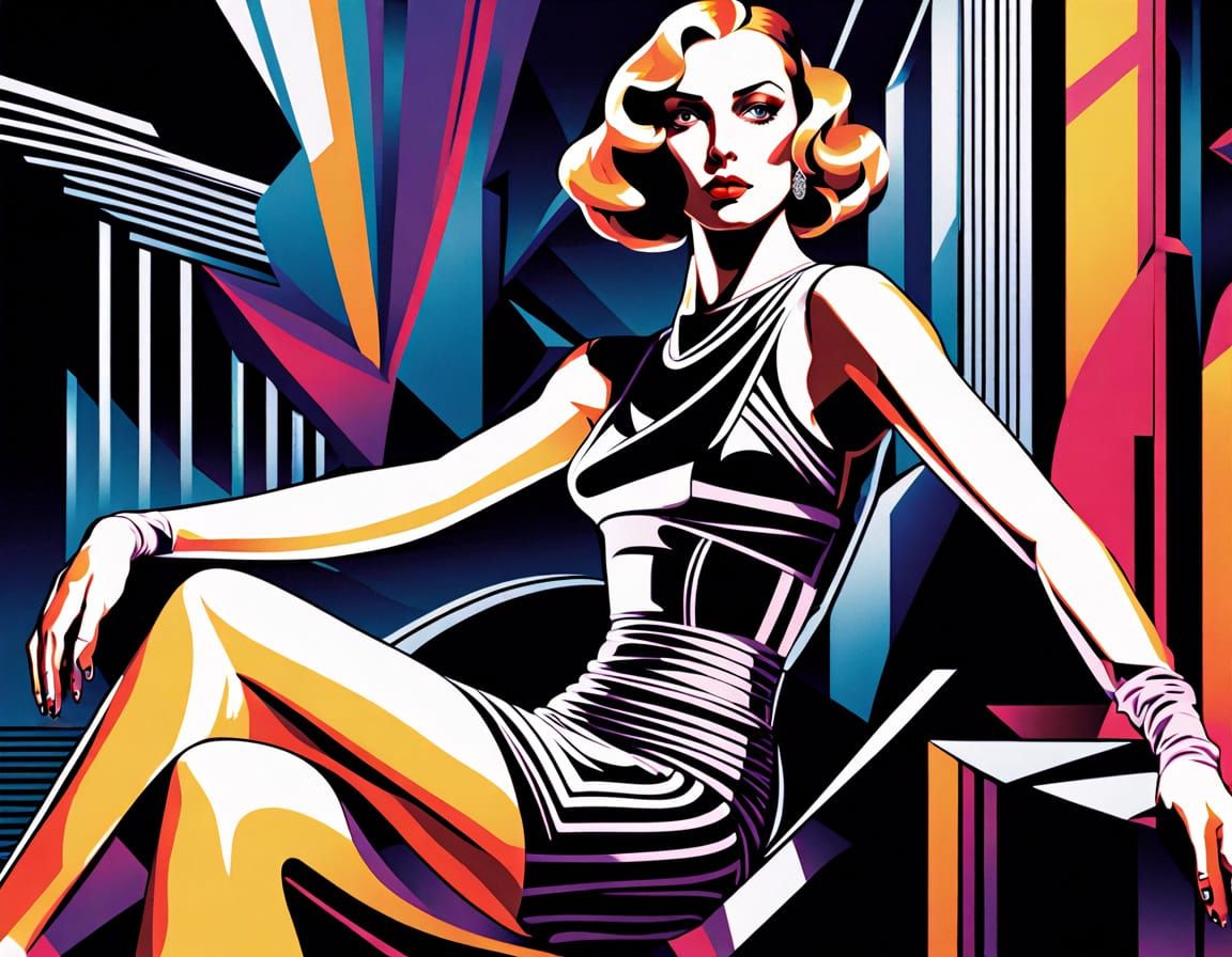 Glamorous Woman in 2.5D Embossed Art Deco Setting with Synth...